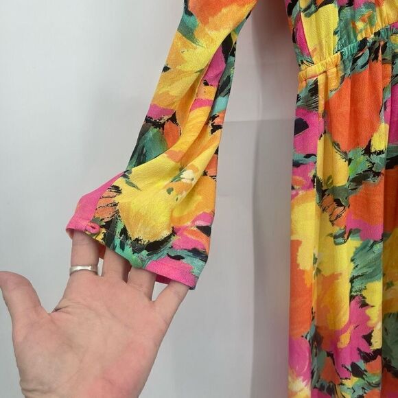 Jen‘s Pirate Booty Multicolor Elastic Waist Fire Floral Mini Dress Medium - Picture 6 of 9